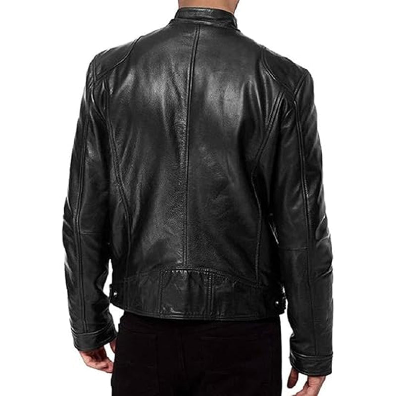 Emanual - Veste en Cuir à Col Montant et Fermeture éclair