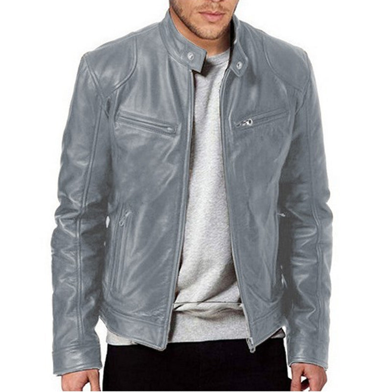Emanual - Veste en Cuir à Col Montant et Fermeture éclair