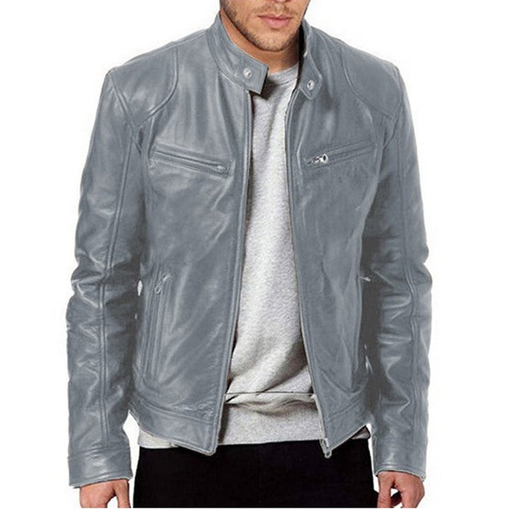 Emanual - Veste en Cuir à Col Montant et Fermeture éclair