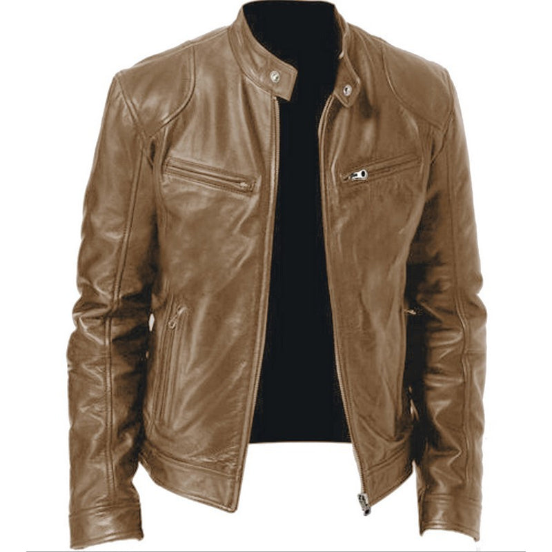 Emanual - Veste en Cuir à Col Montant et Fermeture éclair