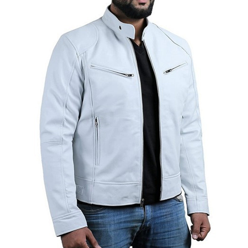 Emanual - Veste en Cuir à Col Montant et Fermeture éclair