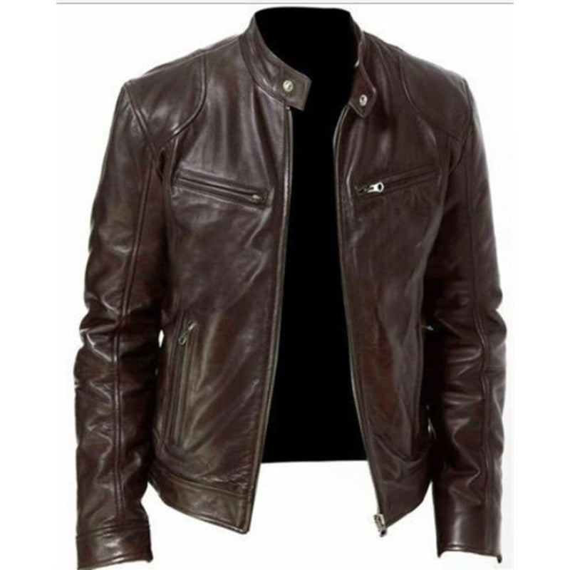 Emanual - Veste en Cuir à Col Montant et Fermeture éclair