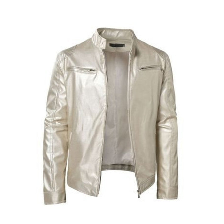 Emanual - Veste en Cuir à Col Montant et Fermeture éclair
