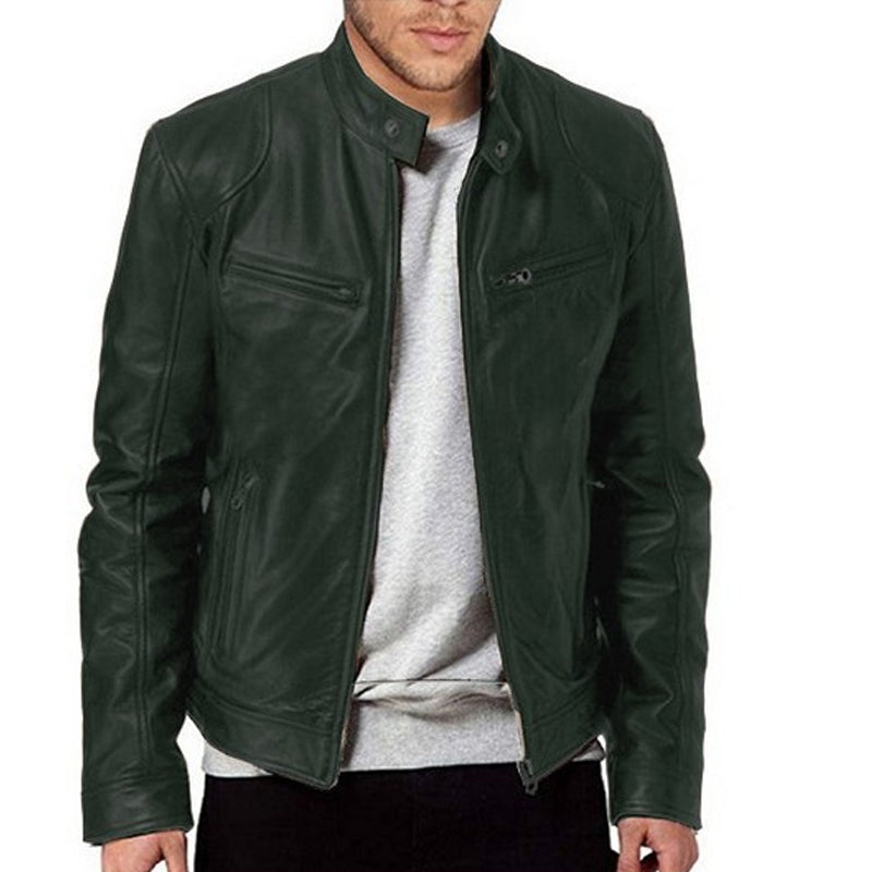 Emanual - Veste en Cuir à Col Montant et Fermeture éclair