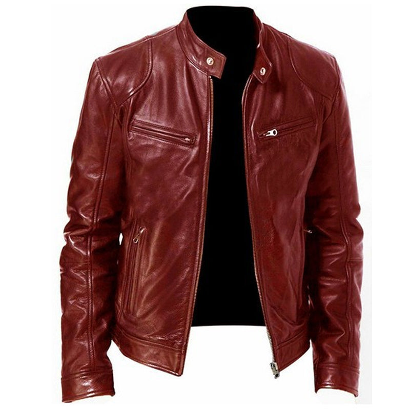 Emanual - Veste en Cuir à Col Montant et Fermeture éclair