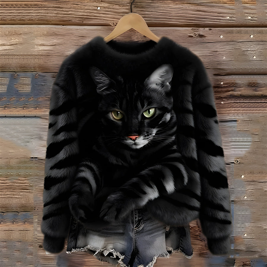 Zohara - Pull en Fausse Fourrure À Imprimé Chat